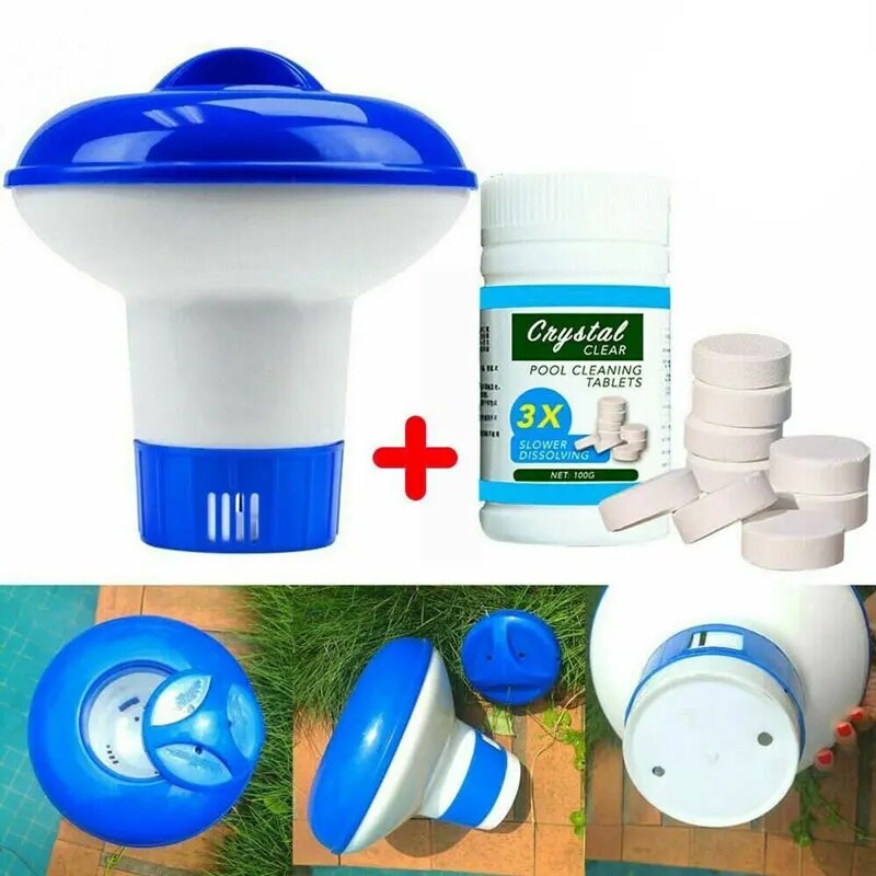 Limpador de Piscina + Brinde Frasco de comprimido de cloro para desinfecção instantânea.